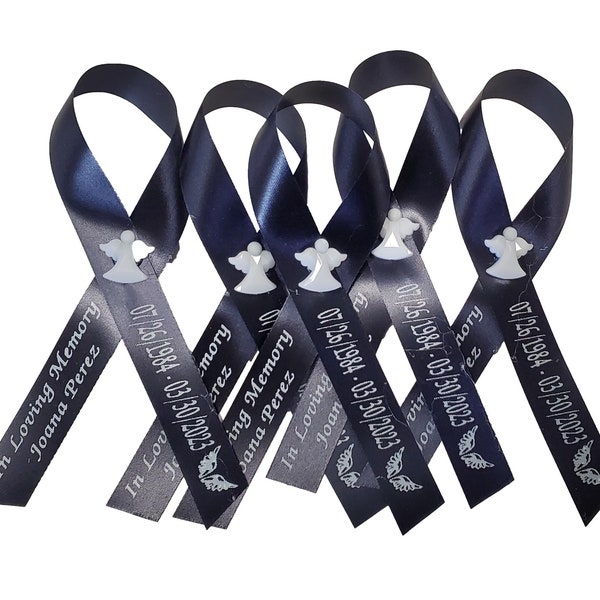 Personalized Memorial Ribbon Pins for Funeral or Celebration of Life Angel Assembled Pins Attached for Baptism or Christening