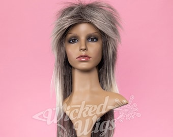 Braune Blonde Lange Punk Perücke 80er Jahre Rocker Jareth