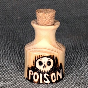 Poison Potion wood bottle with skull - Great for keeping intentions, memories, salts, alchemy & spells. Perfect for goth horror home gift!