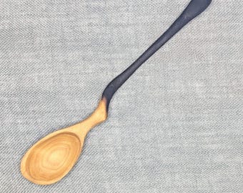 Wood Spoon - Hand carved, Shou sugi ban  - Great for soup, cooking stew & brew, scoop for herbs, or altar display for natural cottagecore