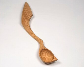 All natural hand carved wooden cooking spoon made of spalted maple Great for witch or wizard kitchen or fifth anniversary gift.