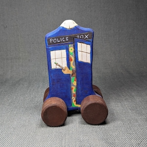Doctor Who Tardis original artist made wood toy - Great for fans of Dr. Who in his Police box with Sonic Screwdriver from British television