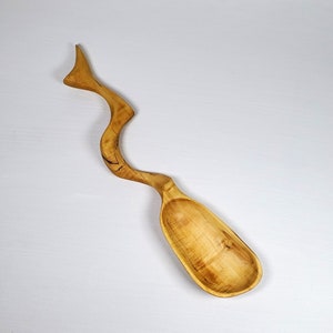 All natural hand carved wooden cooking spoon made of spalted maple Great for witch or wizard kitchen or fifth anniversary gift.
