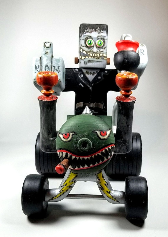 Frankenstein's Monster Wood Sculpture, Rat Fink Hotrod Gasser Art