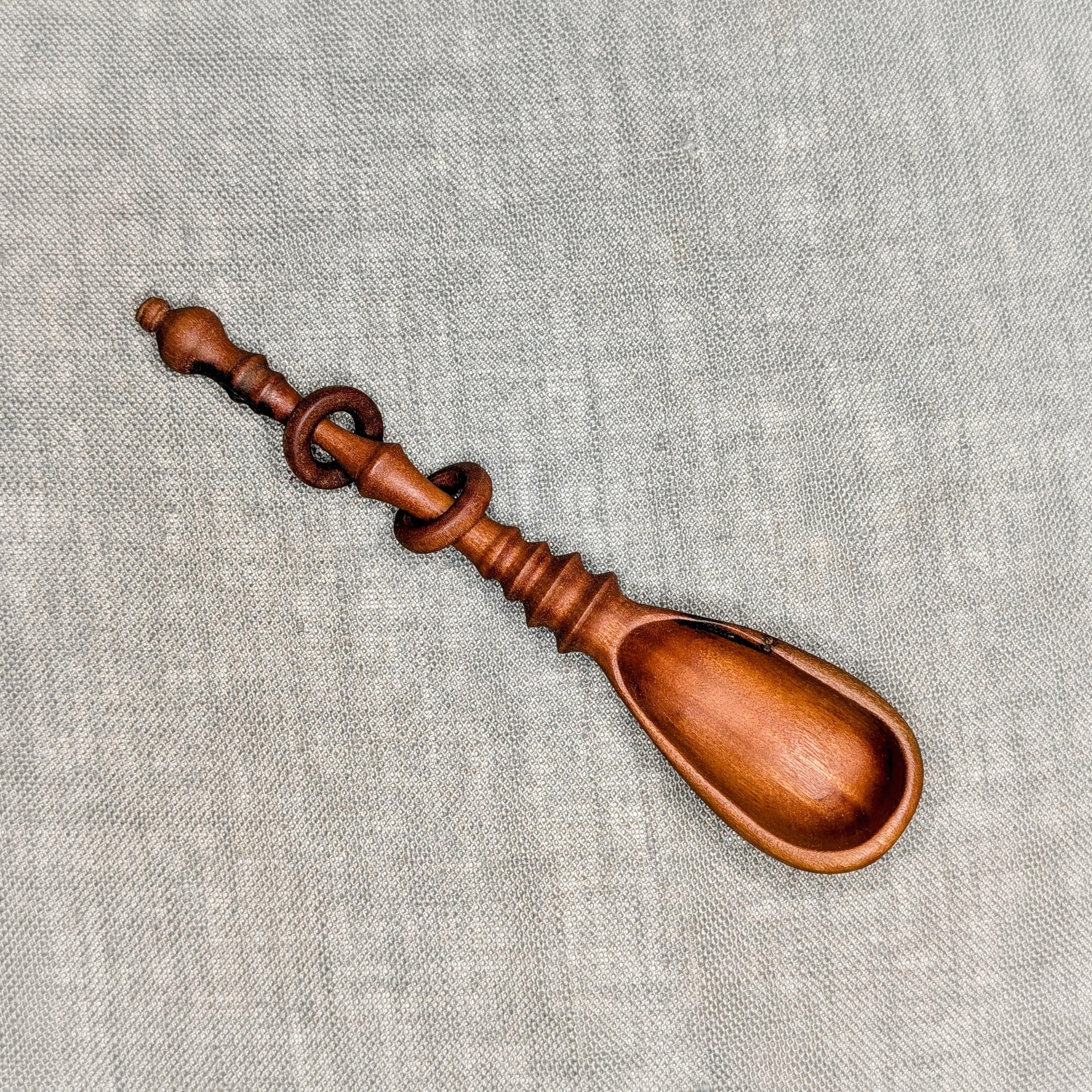 Wood Ladle - Hand carved Mahogany with rings - Great for cooking and serving in natural cottagecore kitchen for wedding or anniversary gift