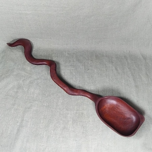 Extremely large hand carved Mahogany wood ladle for stews & brew in cauldron