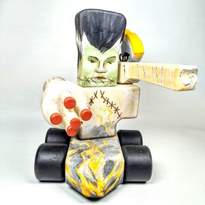 Bride of Frankenstein&#39;s Monster Robot Tank - Original art wooden sculpture - Great for fans of classic horror and toys