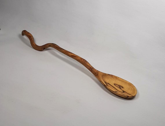 All natural hand carved wooden cooking spoon made of spalted maple Great for witch or wizard kitchen or fifth anniversary gift.