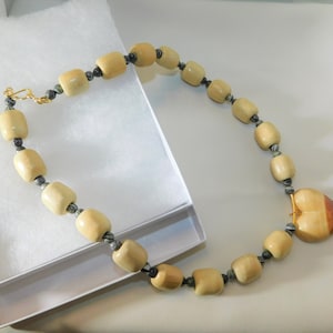 Hand Carved Cedar Heart with Light wood and Green Agate Beads