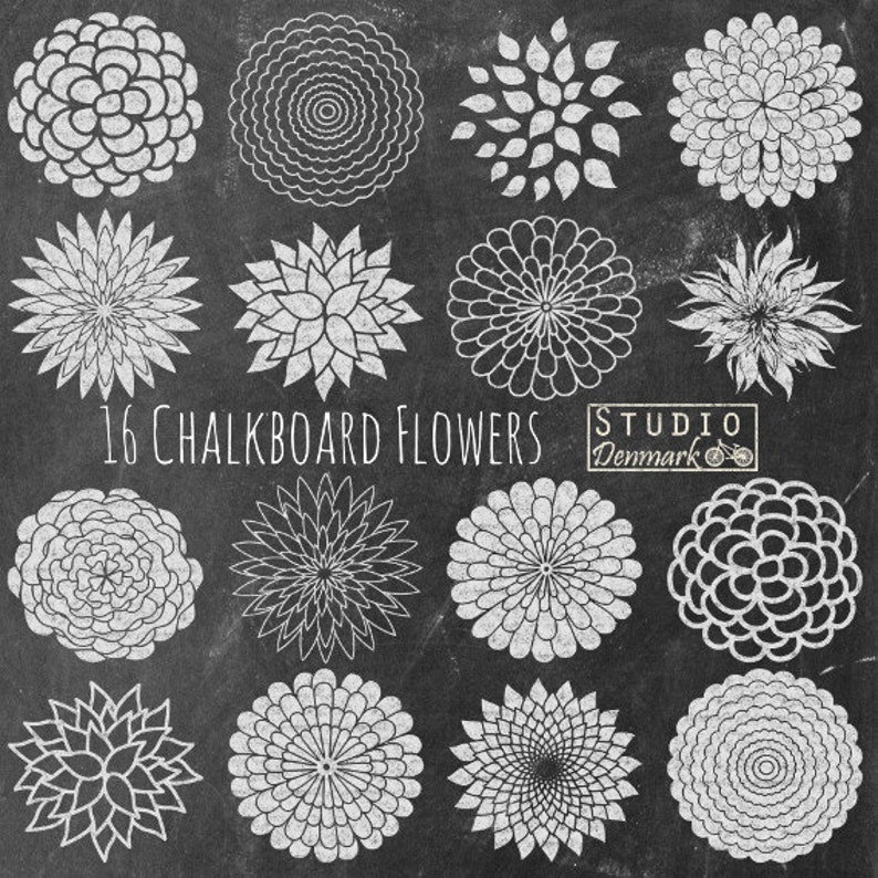 Chalk Flowers Clipart Chalkboard Mum Flowers and Chalkboard Etsy