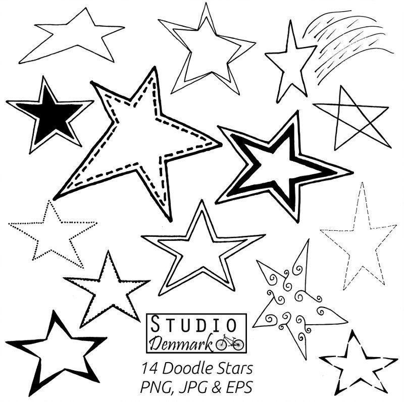 Stars Clipart Set 14 Doodle Stars Included Commercial Use | Etsy