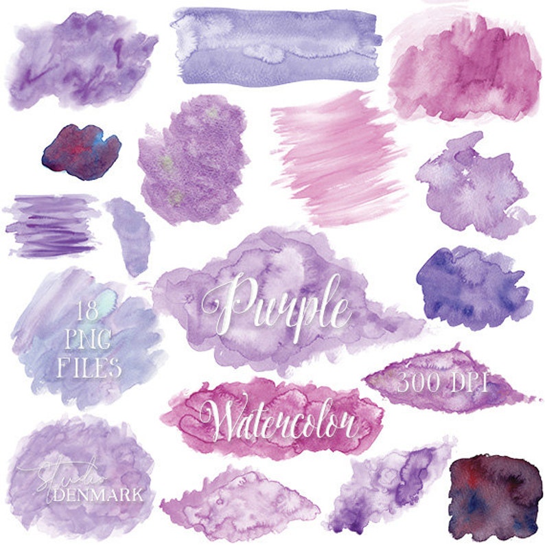 Purple Watercolor Clipart Lavender Lilac Watercolor Clip Art PNG Watercolor Shapes Splatters Blobs Textures Instant Download