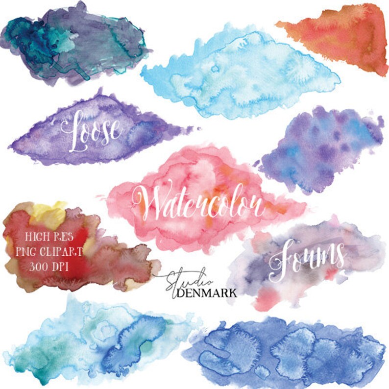 Loose Watercolor Forms Clipart Colorful Watercolor Clip Art Etsy