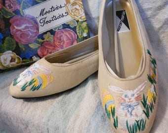 Vintage Easter Bunny Mootsies Tootsies Slip On Ballet Flats sz 9.5 NIB