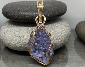 Grape Agate 14K Gold Filled Pendant Necklace, Botryoidal Chalcedony