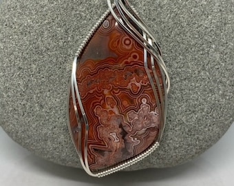Laguna Lace Agate Pendant Necklace, Argentium Silver Wire Wrapped Jewelry