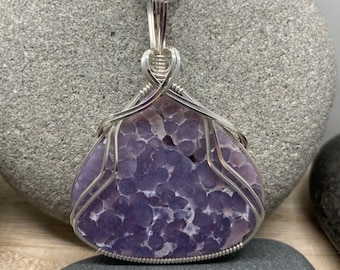 Grape Agate Pendant Necklace, Argentium Silver Wire Wrapped Chalcedony