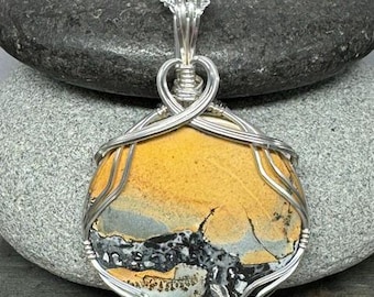 Maligano Jasper Jewelry Pendant Necklace, Wire Wrapped Jewelry in Argentium Silver