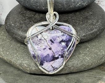 Tiffany Stone Bertrandite Pendant Necklace, Wire Wrapped Heart Jewelry, Silver Jewelry, Gift Ideas