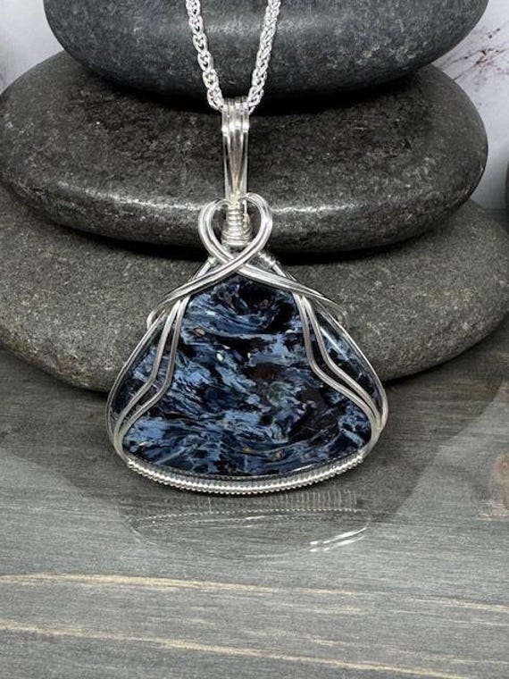Handmade Argentium Silver Pietersite Pendant Necklace