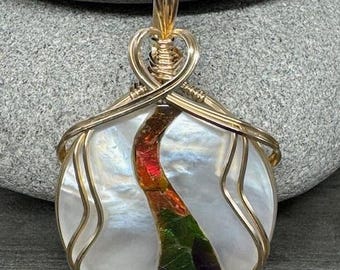 Handmade 14K Gold Filled Mother of Pearl Ammolite Pendant Necklace