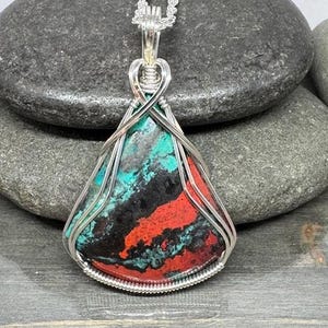 Sonora Sunrise Chrysocolla Jasper, Sonora Sunrise Stone Cabochon Pendant Necklace Wire Wrapped in Argentium Silver, Handmade Gift
