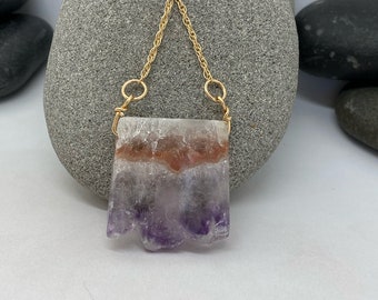Raw Edge Amethyst Stalactite Pendant Necklace, 14K Gold Filled, February Birthstone