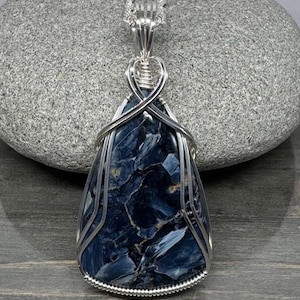 Handmade Pietersite Pendant Necklace, Argentium Silver Wire Wrapped Jewelry image 1