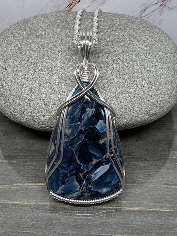 Handmade Pietersite Pendant Necklace, Argentium Silver Wire Wrapped Jewelry