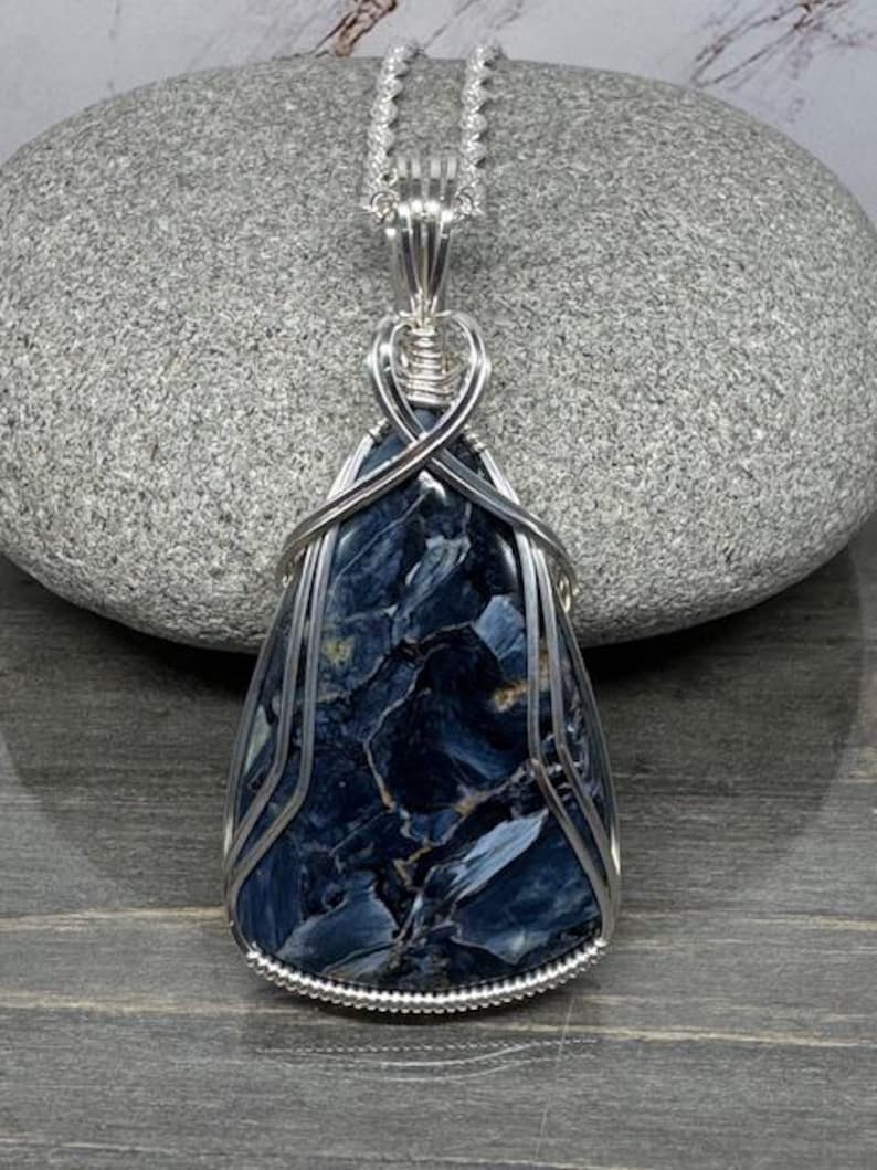 Handmade Pietersite Pendant Necklace, Argentium Silver Wire Wrapped Jewelry image 1