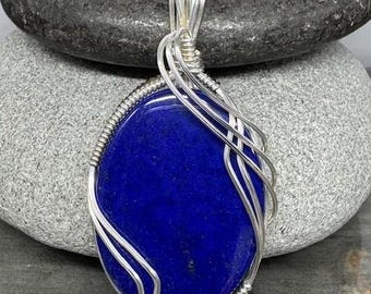 Lapis Jewelry, Lapis Lazuli Wire Wrapped in Argentium Silver