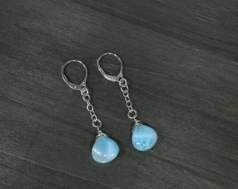 Larimar Briolette Earrings, Sterling Silver Leverbacks, Dominican Gemstone