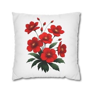 Red Flower Pillow Cover | Botanical Art | Floral Decor | Home Decor | Living Room Pillow |  Nature Inspired | Gift for Her | Gift for Wife