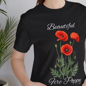 Beautiful Fire Poppy Black T-Shirt- Unisex Floral Graphic Tee,Lightweight Cotton Shirt with Red Poppies,Perfect for Nature and Flower Lovers