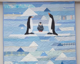 Pinguin Familie Patchwork Decke,