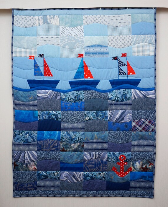 Blue Patchwork Quilt Made to Order Nautical Quilt With Etsy