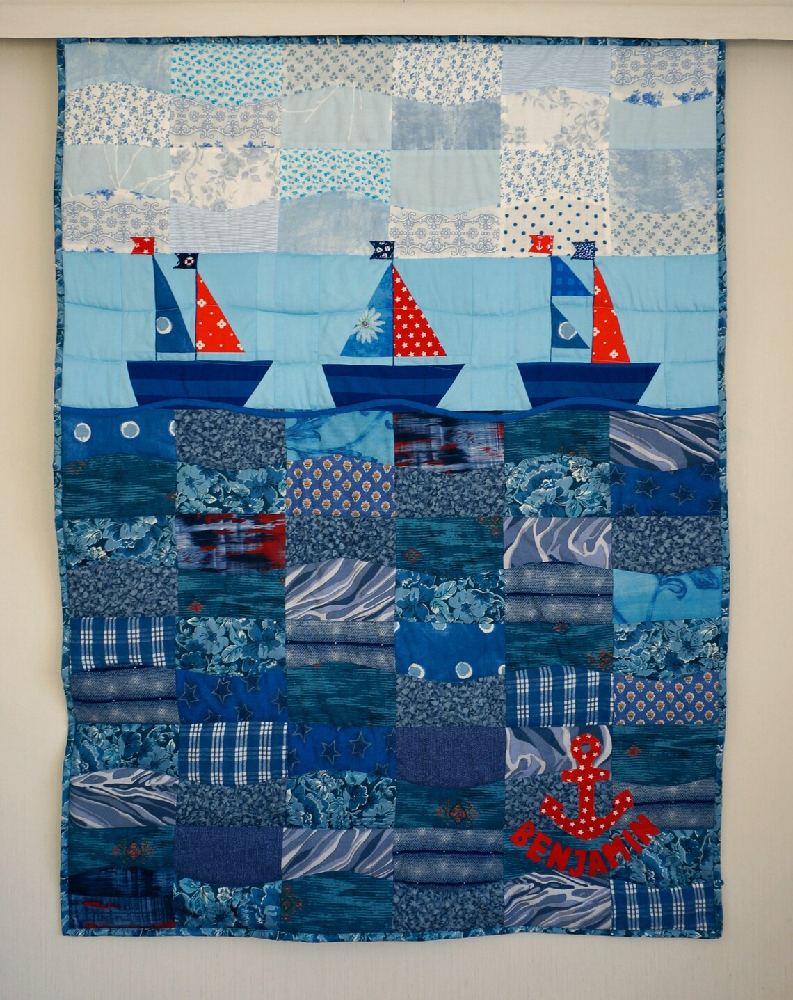 Blue Patchwork Quilt Made to Order Nautical Quilt With Etsy