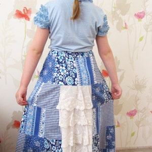 Patchwork Skirt, Girls Summer Skirt, Romantic Blue Skirt, Girls Maxi Skirt, Toddlers Birthday Skirt, Handmade Skirt, Original kids skirt image 1