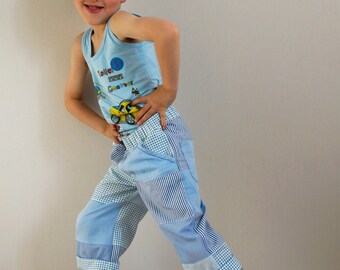 Boys Pants, Blue Trousers, Summer Shorts for Little Boys , Back to School Trousers, Pull- Up Pants, Unique Patchwork Trousers