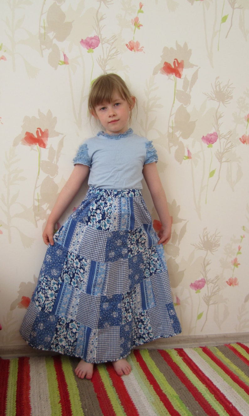 Patchwork Skirt, Girls Summer Skirt, Romantic Blue Skirt, Girls Maxi Skirt, Toddlers Birthday Skirt, Handmade Skirt, Original kids skirt image 2