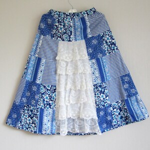 Patchwork Skirt, Girls Summer Skirt, Romantic Blue Skirt, Girls Maxi Skirt, Toddlers Birthday Skirt, Handmade Skirt, Original kids skirt image 4