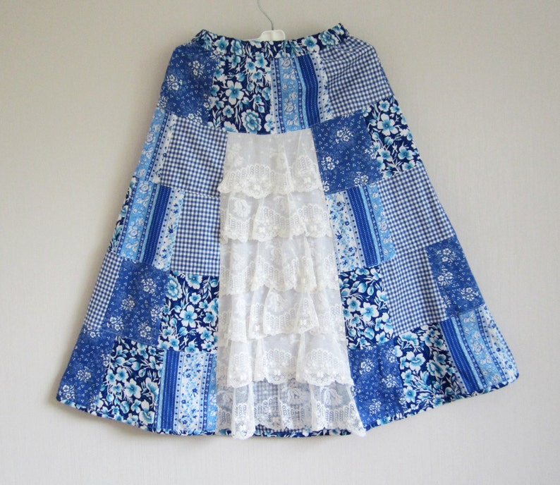 Patchwork Skirt, Girls Summer Skirt, Romantic Blue Skirt, Girls Maxi Skirt, Toddlers Birthday Skirt, Handmade Skirt, Original kids skirt image 4