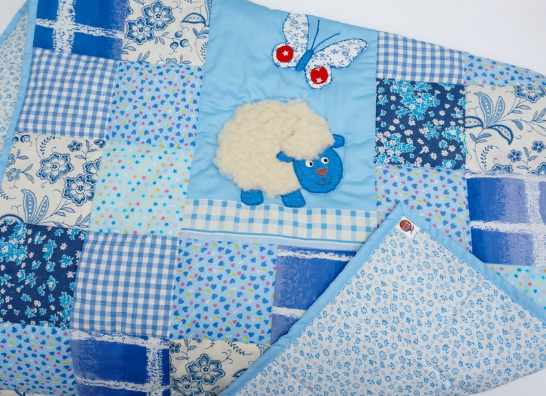 Blue Crib Quilt Baby Boy Quilt Blue Patchwork Blanket Etsy