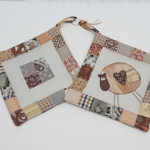 Handgemachte Patchwork Topflappen: Schäfchen Applikation