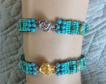 Handwoven Turquoise and Bead Bracelet