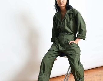 Vintage Flight Suit Mechanic Coveralls Boiler Suit Work Wear Jumpsuit Romper Onesie Military XS S M L XL