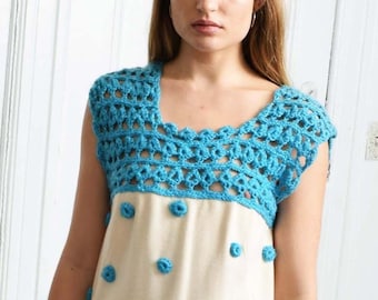 Vintage 1960s Crochet Shift Dress 60s Knit Dress XS S