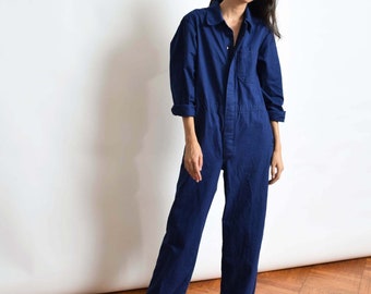 Vintage Blue Cotton Coveralls Boiler Suit Jumpsuit Onesie XS S M L