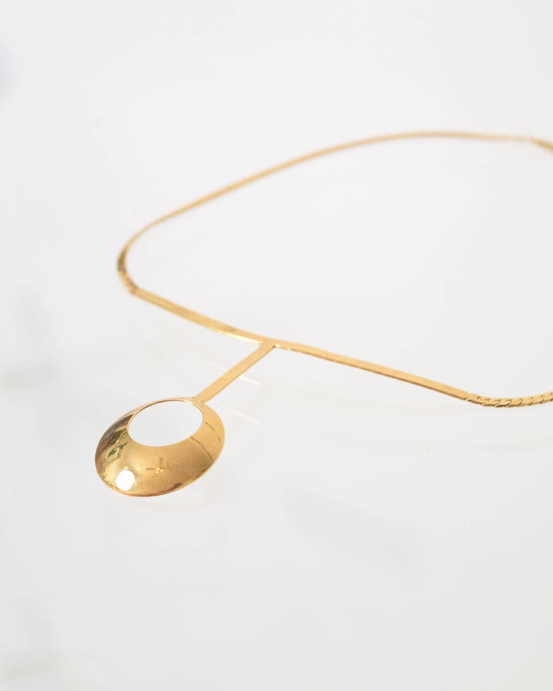 Suspended Circular Pendant Necklace Vintage Goldtone Collar Necklace