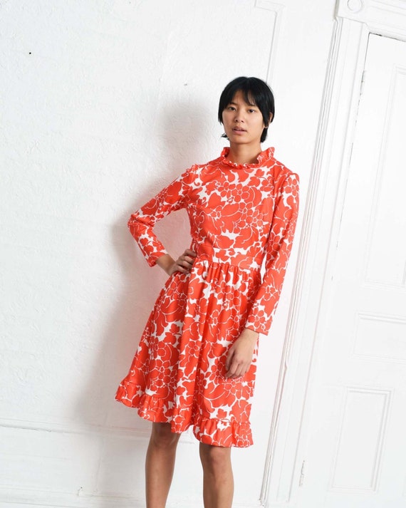 Vintage 1970s Red Floral Dress